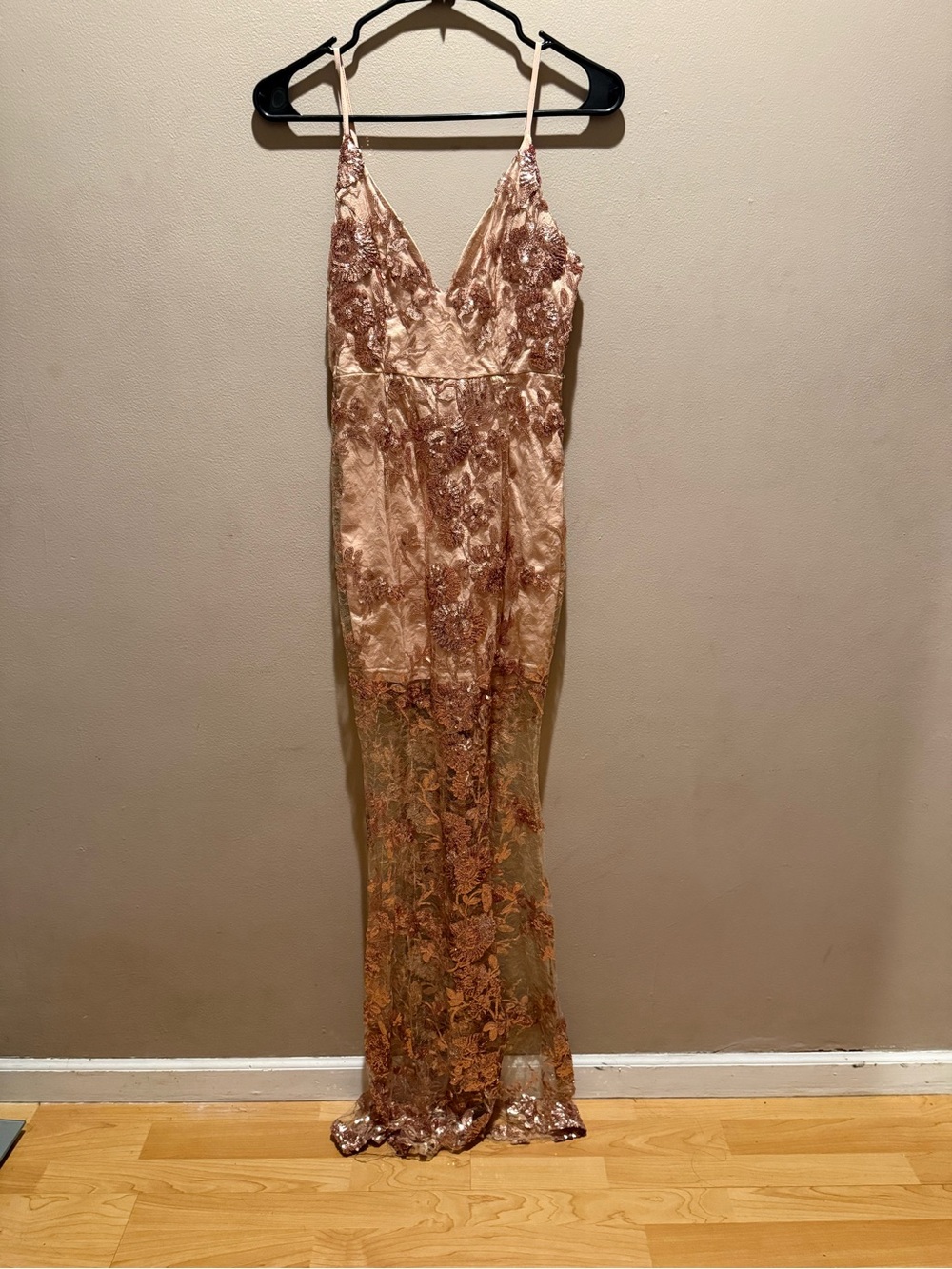 Fashion Nova honor sequin rose gold illusion gown